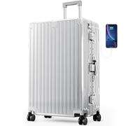 ALPHA CAMP Set Valise 2pcs Valise Moyenne avec Serrure TSA Valise Rigide à roulettes Polycarbonate et Cadre en Aluminium Valise Grand Taille Gris Homme Bagage de Voyage Luggage