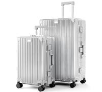 ALPHA CAMP Set Valise 2pcs Valise XL avec Serrure TSA Valise Rigide à roulettes Polycarbonate et Cadre en Aluminium Lot de Valise Grand Taille Argenté Valise Moyenne Femme Bagage de Voyage Luggage