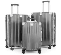 ALPHA CAMP Set Valise 3pcs Valise XL avec Serrure TSA Valise Rigide Polycarbonate et Cadre en Aluminium Valise Grand Taille Gris Valise Moyenne Lot de Valise de Voyage Bagage Luggage Suitcase