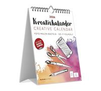 Alpha Edition Calendrier créatif avec présentoir de table haut blanc 2026 - Calendrier de bricolage 16 × 20 cm avec papier noir, calendrier allemand et reliure à spirale, à personnaliser, à suspendre