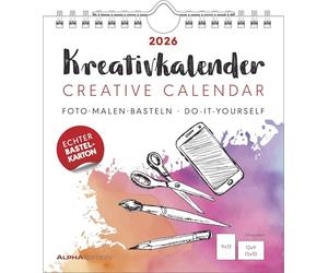 Alpha Edition Calendrier créatif S blanc 2026 - Calendrier de bricolage 16 × 17 cm avec espace pour photos et création personnelle, fond blanc, également utilisable comme calendrier de table, idéal