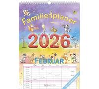 Alpha Edition - Calendrier familial 2026 - Calendrier familial A3 (29,7 × 42 cm) avec 6 colonnes, dates de vacances et espace pour notes - Calendrier mural avec illustrations amusantes de Silke