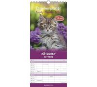Alpha Edition - Calendrier familial 2026 chatons - Calendrier mural 19,5 × 45 cm avec 5 colonnes et jours fériés, motifs de chats mignons, agenda pratique pour les familles, les couples et les