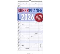 Alpha Edition Calendrier familial 2026 Superplaner L - 22 x 45 cm - Minuterie familiale avec 5 colonnes et zone de notes supplémentaire - Parfait pour l'organisation familiale