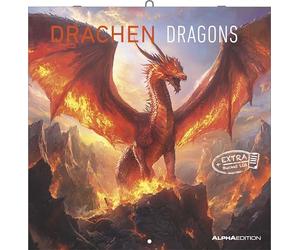 Alpha Edition - Dragons 2026 - Calendrier mural 30×30 cm avec motifs fantastiques de dragons & poster, calendrier en brochure 6 langues pour fans de fantasy, joueurs de rôle & amateurs de créatures