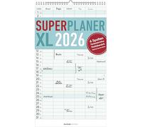 Alpha Edition Super planificateur XL 6 colonnes 2026 - Calendrier familial 26 × 45 cm avec 6 colonnes et zone de notes, planificateur familial clair et calendrier mural avec dates de vacances pour les
