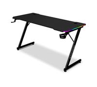 Alpha Gamer Gemina RGB Bureau Gaming 140 x 60 cm, éclairage RVB avec 21 modes, support casque, porte-gobelet, gestion des câbles, surface texturée en carbone, pieds réglables, noir