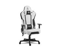 Alpha Gamer Zeta Chaise de gaming ergonomique en cuir PU, accoudoirs réglables, coussin cervical et lombaire, base en métal, 120 kg - Blanc et noir