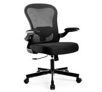 ALPHA HOME Chaise de bureau ergonomique avec accoudoirs rabattables à 90°, support lombaire, chaise d'ordinateur en maille avec coussin de siège confortable, support dorsal rotatif à 360° pour la