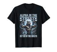Alpha in The Streets Chaton in The Sheets Funny Alpha Wolf T-Shirt Graphique avec Valeur, Homme, Noir, XL