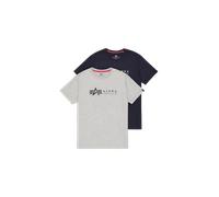Alpha Industries Alpha Label T-Shirt 2 Pack pour homme Taille S - Gris clair/Bleu foncé