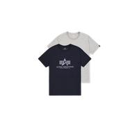 Alpha Industries Basic Big Logo T-Shirt 2 Pack pour homme Taille 2XL - Gris clair/Bleu foncé