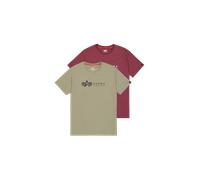 Alpha Industries Label Print T-Shirt 2 Pack pour homme Taille M - Olive/Bourgogne