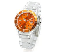Alpha Saphir - 249H - Montre Mixte - Quartz Analogique - Cadran Orange - Bracelet Caoutchouc Blanc