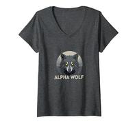 Alpha Wolf: Fierce Predator aux Yeux Jaunes pénétrants T-Shirt avec Col en V, Femme, Chiné Foncé, M