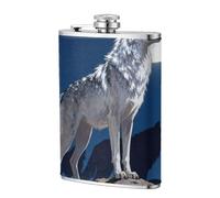 Alpha Wolf Leader Flasque en cuir de 236,8 g - Flasque à whisky en acier inoxydable pour boissons, liqueur de poche pour homme, mariage, garçon d'honneur