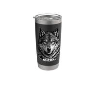 Alpha Wolf Motivation Noir Blanc Faune Nature Gobelet isotherme en acier inoxydable double paroi