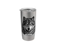 Alpha Wolf Motivation Noir Blanc Faune Nature Gobelet isotherme en acier inoxydable double paroi