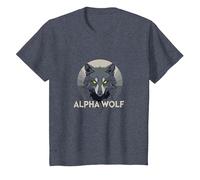 Alpha Wolf : prédateur féroce aux Yeux Jaunes percés T-Shirt, Enfant, Bleu Chiné, 10 Ans
