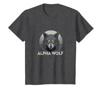 Alpha Wolf : prédateur féroce aux Yeux Jaunes percés T-Shirt, Enfant, Chiné Foncé, 10 Ans