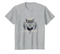 Alpha Wolf : prédateur féroce aux Yeux Jaunes percés T-Shirt, Enfant, Gris Chiné, 10 Ans