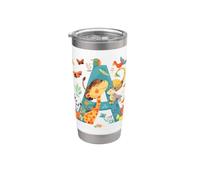 Alphabet A Cute Girafe Souris Oiseaux Papillons Art Gobelet isotherme en acier inoxydable double paroi