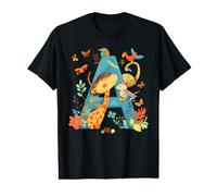 Alphabet A Cute Girafe Souris Oiseaux Papillons Art T-Shirt Graphique avec Valeur
