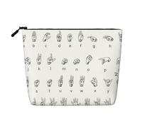 Alphabet en langue des signes de grande capacité. impression faux chanvre, trousse de maquillage, sac de voyage, trousse de toilette zippée, noir, taille unique, noir, taille unique, Noir, One size