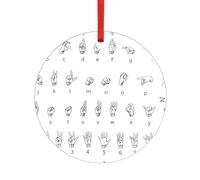Alphabet en langue des signes. Décoration à suspendre en forme de cœur rond en acrylique pour les vacances de Noël 2025