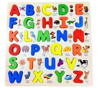Alphabet Puzzle Set, 11.81x11.81Inch Spanish Alphabet Toddler Puzzles Set, Wooden Name Puzzle Boards with Pictures, Educational ABC Recognition Blocks for Boys & Girls