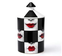 AlphaDesignLuxe Bougeoir décoratif fabriqué à la Main aromathérapie Pot de Bougie d'aromathérapie Design Italien Vase de Table Moderne Art féminin Visage Yeux lèvres Centre de Table (lèvres Rouges et