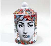 AlphaDesignLuxe Bougeoir italien fabriqué à la main - Vase d'art moderne avec motif visage féminin, élégant pot d'aromathérapie pour décoration de table (rouge floral)