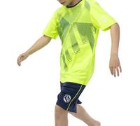 ALPHADVENTURE Ensemble de sport pour enfant, survêtement, t-shirt manches courtes et pantalon court - De 6 à 14 ans, Vert fluo / bleu marine, 12