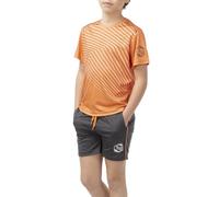 ALPHADVENTURE Ensemble de sport pour enfant, survêtement, t-shirt manches courtes et pantalon court - De 6 à 14 ans, Orange fluo / gris, 12