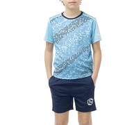 ALPHADVENTURE Ensemble de sport pour enfant, survêtement, t-shirt manches courtes et pantalon court - De 6 à 14 ans, Turquoise fluo / bleu marine, 12