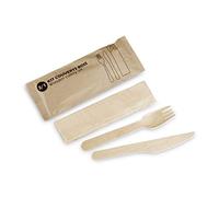 ALPHAFORM - Kit de 500 Couverts en Bois Avec Serviette, Fourchette et Couteau, Résistant et Recyclable, Idéal Pour Tous Types D'Aliments, Température 0°C À +80°C, Taille Standard, Couleur Naturelle