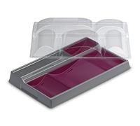 Alphaform - Sachet de 20 Kits Plateau Repas 5 Compartiments, Polystyrène, Fond PS Nacre, Eléments PP Prune, Couvercle OPS Cristal, 387 x 247 x 80 mm, Recyclable
