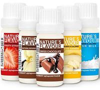 ALPHAPOWER FOOD Arôme alimentaire naturel, SET SUPER ÉCONOMIQUE 5x10ml liquide - gouttes aromatisantes et édulcorant sans sucre, goût délicieux, vegan liquid sweetener Flavour Drops, Flavdrops