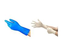 AlphaTec 37-310 Gants de Travail Nitrile, Manchette Longue, Bleu, Taille (12 paires) + TouchNTuff 69-318 Gants Jetables en Latex, Fins et Non Poudrés, Blanc, Taille M (100 Gants)