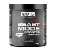 Alphatier Beastmode Pre-Workout Booster Raspberry - hautement dosé + vegan - caféine citrulline L-arginine creapure ß-alanine bétaïne HCL Framboise 400 g