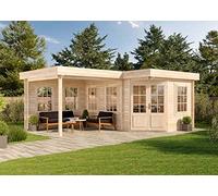 Alpholz Abri de jardin 5 angles Pepe naturel 618 x 462 cm avec couverture de toit et sol