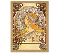 Alphonse Mucha Zodiac 1896 Art Nouveau Orange Gold Painting A4 Artwork Framed Wall Art Print Zodiaque Or Peinture Mur