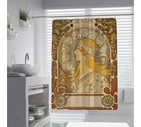 Alphonse Mucha Zodiac Rideau De Douche Abstrait Galerie Décor Intérieur Rideau De Douche Tissu Imperméable Rideau De Salle De Bain avec Crochets en Forme De C L200xL240cm