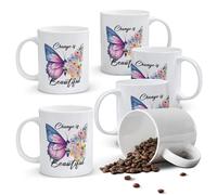Alphynix 1 Mug blanc 33 vec citation "Le changement est beau" & design transformation papillon-en-fleurs, cadeau de Noël ou Thanksgiving métaphore réconfortante,Le cadeau de la saint-valentin, cade