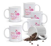 Alphynix 1 Mug blanc 33 vec "VERRÜCKTE FLAMINGO-DAME" markantem Spruch & rosa Cartoon-Flamingo, verspieltes tropisches Weihnachts- oder Thanksgiving-Geschenk,Le cadeau de la saint-valentin, cadeau