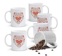 Alphynix 1 Mug Cœur Floral, 33 ramique blanche avec design fleuri multicolore fleurs orange, rouge, bleu, cadeau romantique pour elle,Le cadeau de la saint-valentin, cadeau d’anniversaire