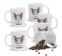 Alphynix 1 Niedliche graue Maus-Tasse, 33cl Keramiktasse avec niedlichem Nagetier, das "Ich liebe dich" Schild hält, süßes Geschenk für Kinder, Valentinstag, Geburtstag,Le cadeau de la saint-valentin,