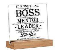 Alphynix 1 pc plaque de reconnaissance de leadership, cadeau en acrylique "BOSS MENTOR LEADER" avec support en bois, comprend le message "Merci d'être vous" et un design de texte superposé, cadeau de 