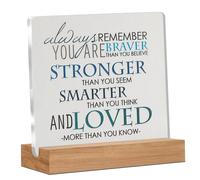 Alphynix 1 pc plaque en acrylique "Always Remember", support sur socle en bois avec citation inspirante "Vous êtes plus brave que vous ne le croyez, plus fort que vous n'en avez l'air, plus intelligen