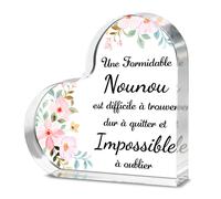 Alphynix 1 pc plaque en acrylique en forme de cœur, "Une formidable nounou est difficile à trouver, dur à quitter et impossible à oublier" Cadeau de reconnaissance pour nounou avec fleurs peintes à la